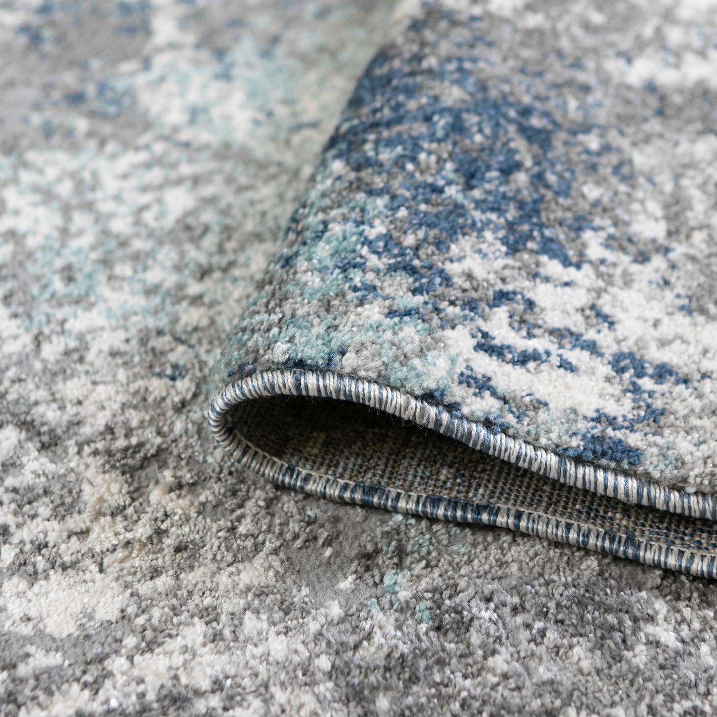8' Gray and Blue Abstract Power Loom Runner Rug