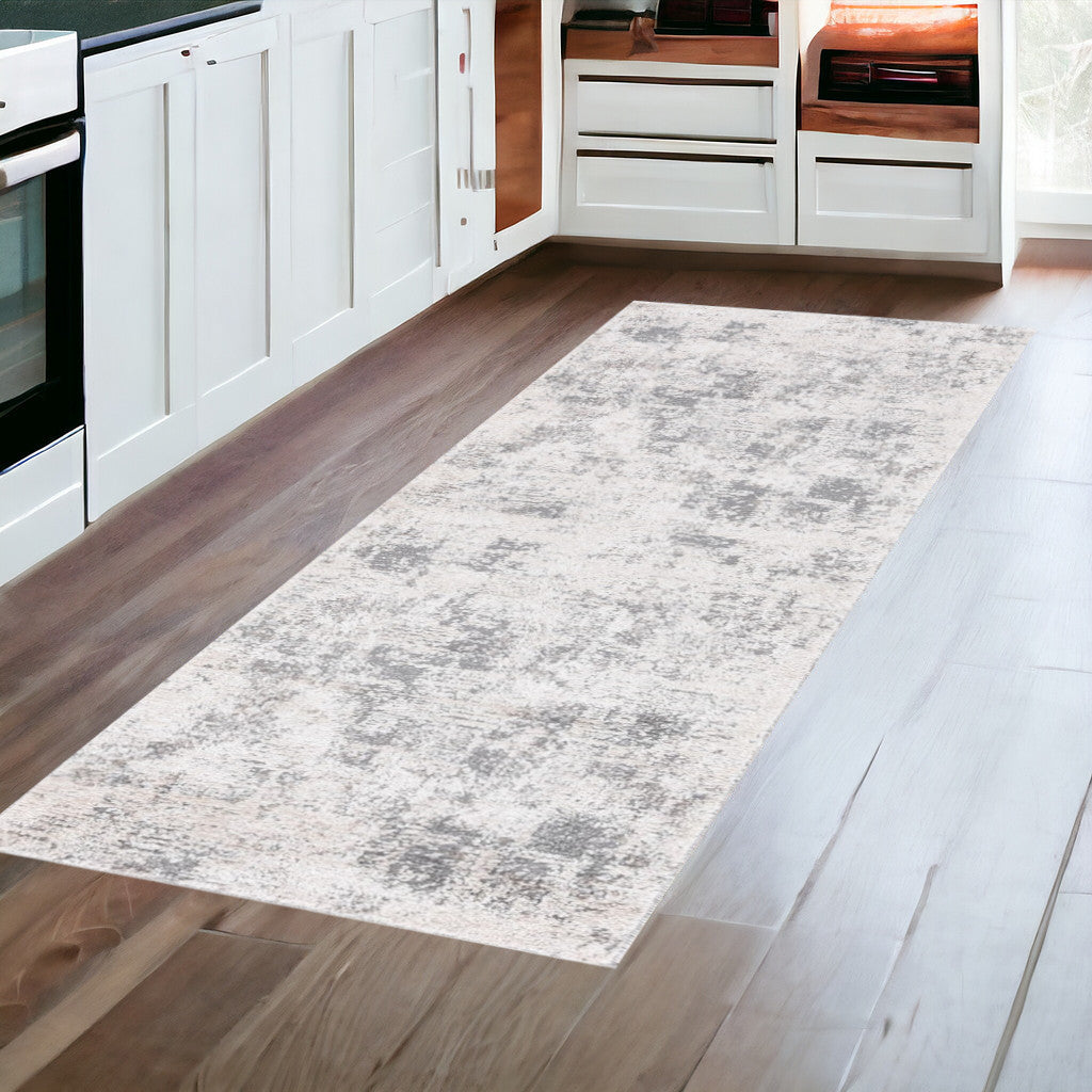 8' Gray and Beige Abstract Power Loom Runner Rug