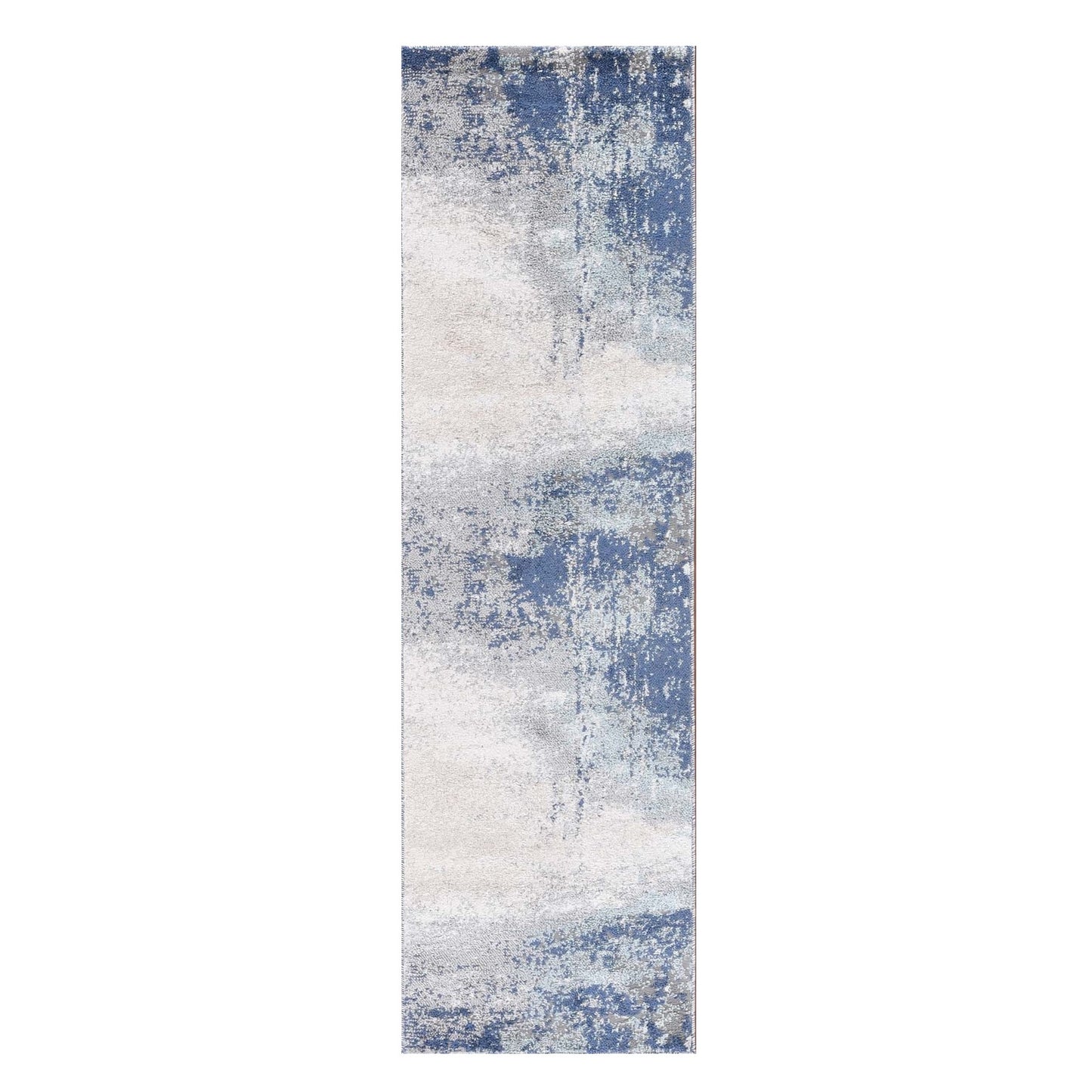 8' Blue and Gray Abstract Power Loom Runner Rug