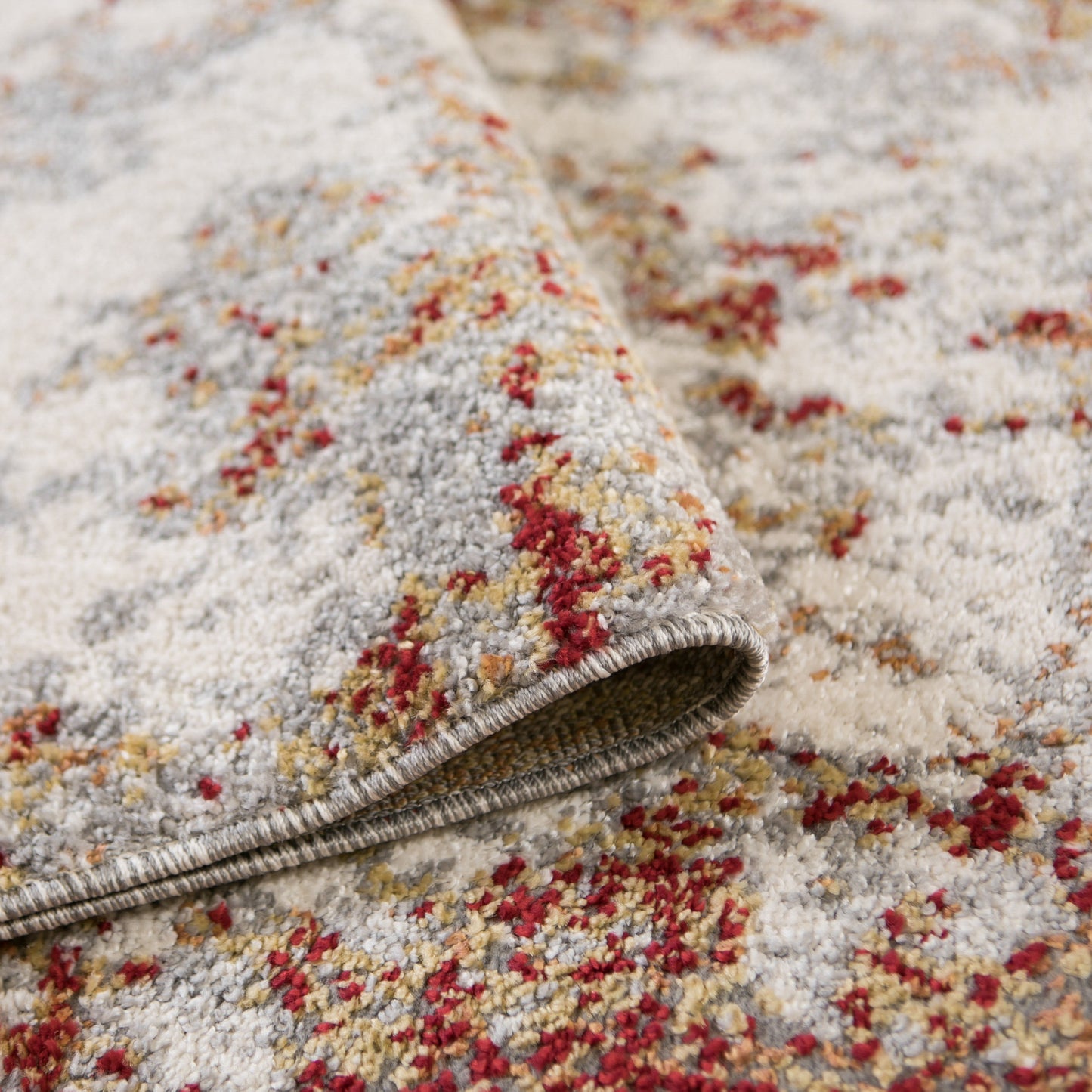 8' Gray and Red Abstract Power Loom Runner Rug