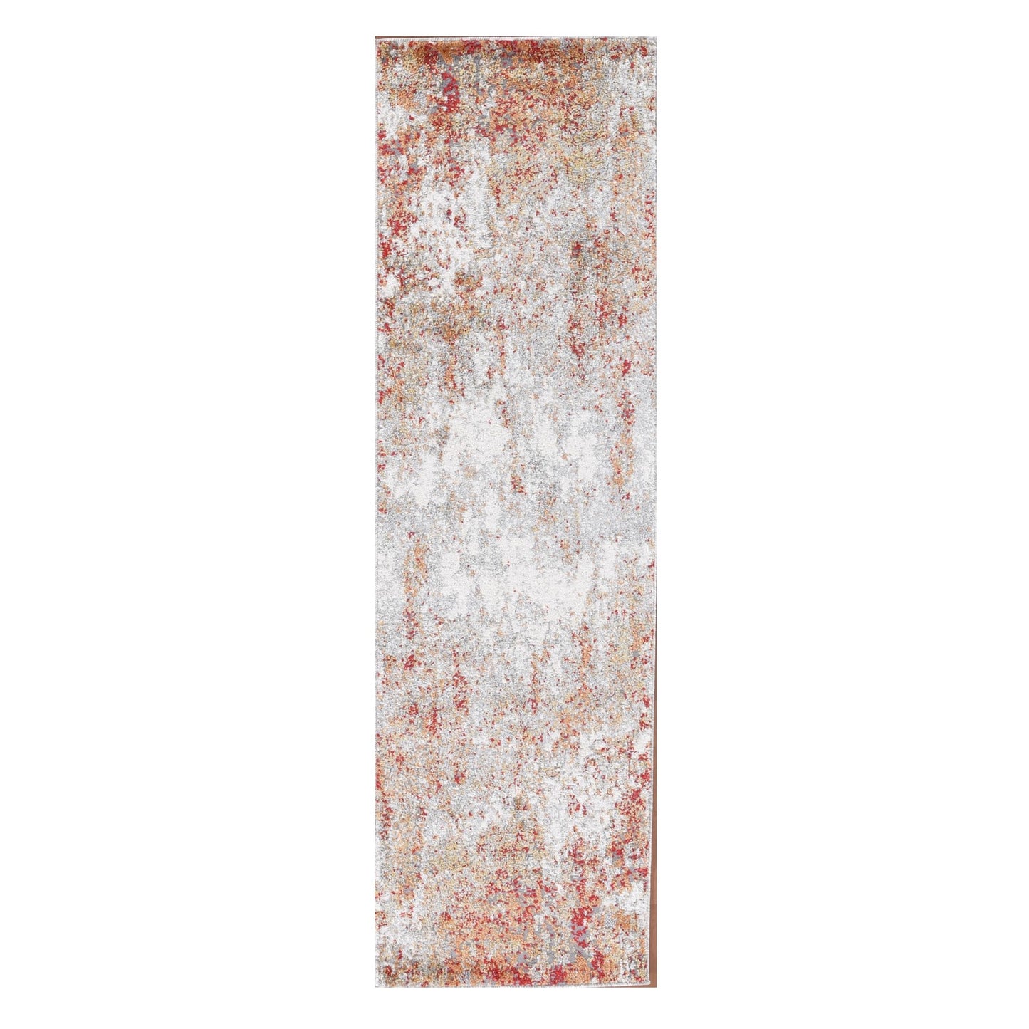 8' Gray and Red Abstract Power Loom Runner Rug