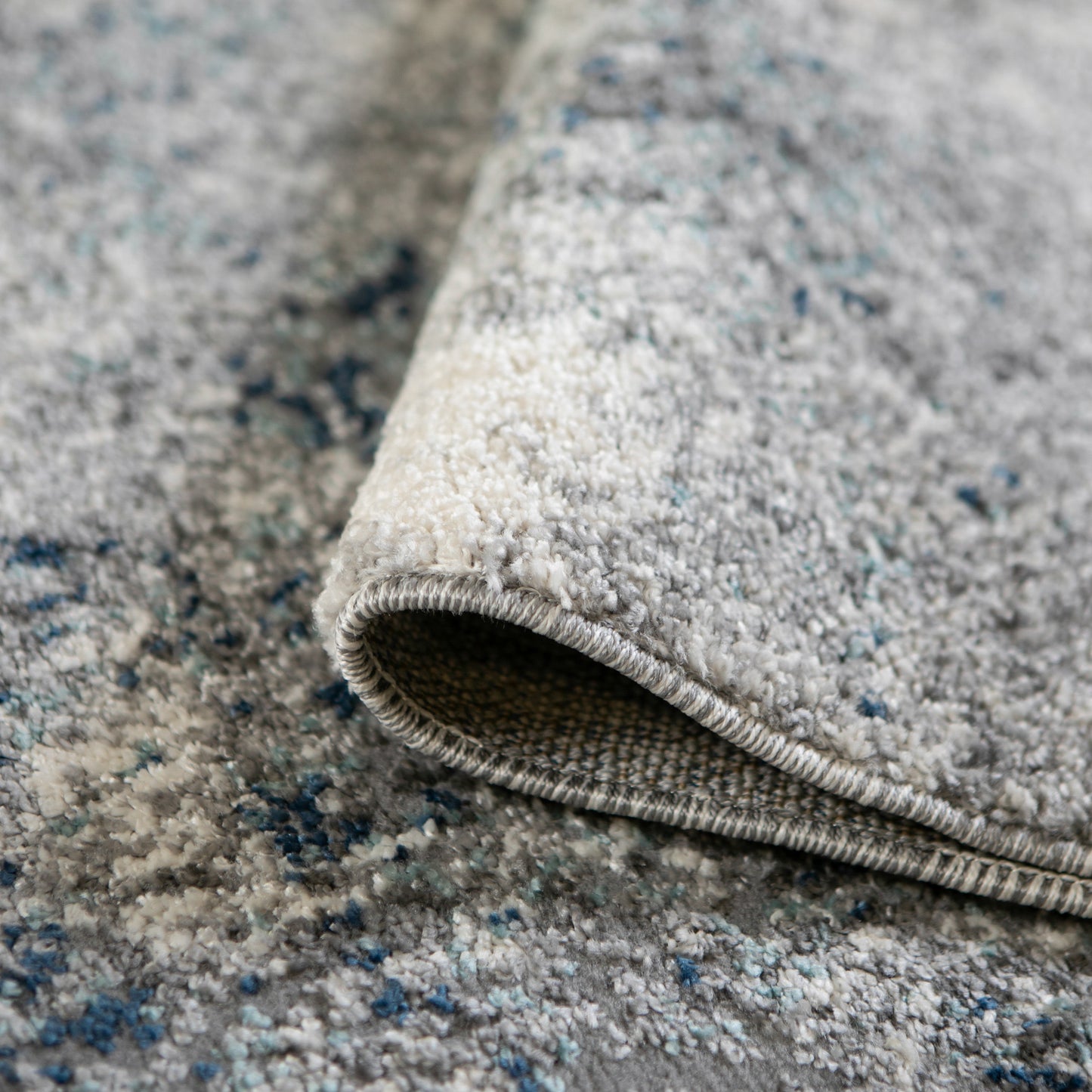 8' Blue and Gray Abstract Power Loom Runner Rug