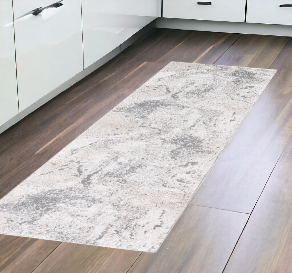 8' Gray and Beige Abstract Power Loom Runner Rug