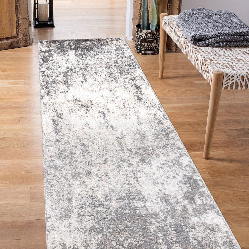 8' Gray and Beige Abstract Power Loom Runner Rug