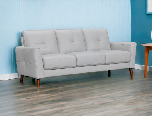 82" Gray And Brown Leather Sofa