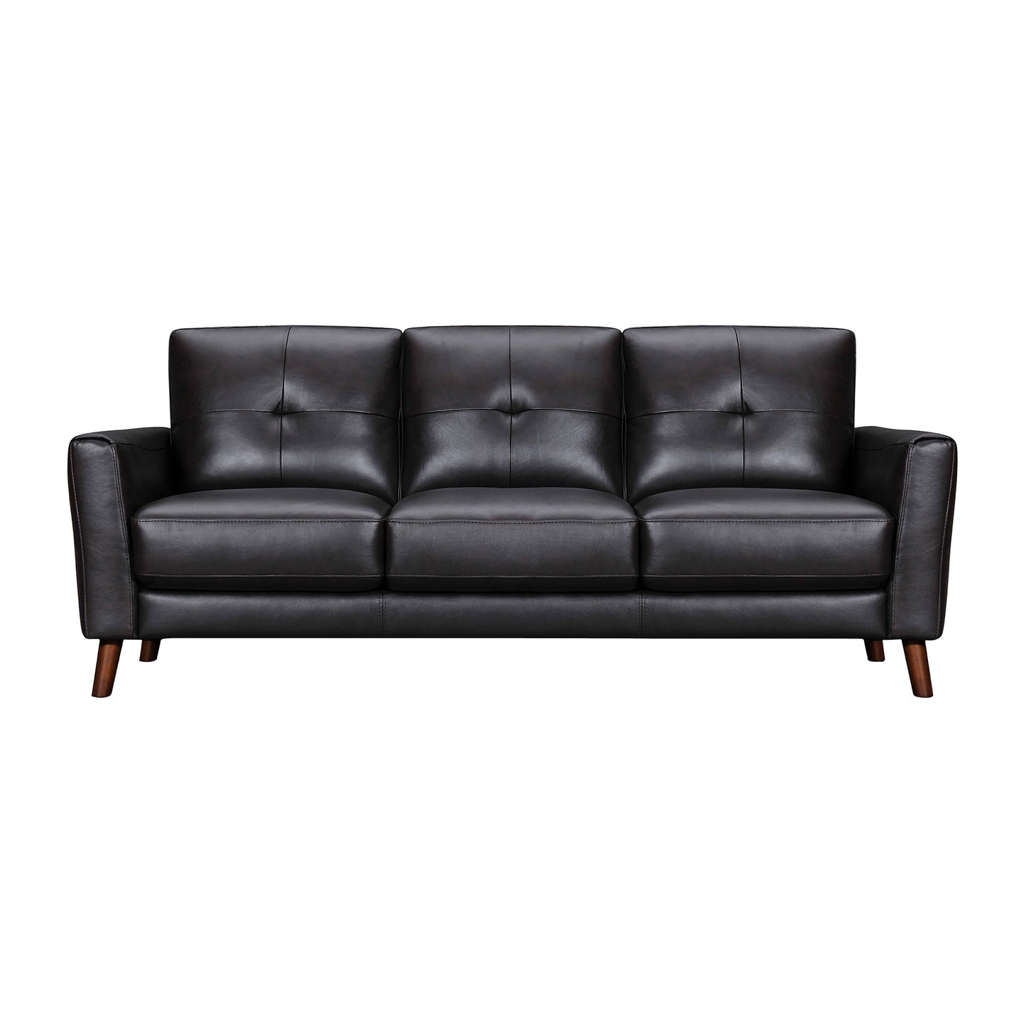 82" Black And Brown Tufted Leather Sofa