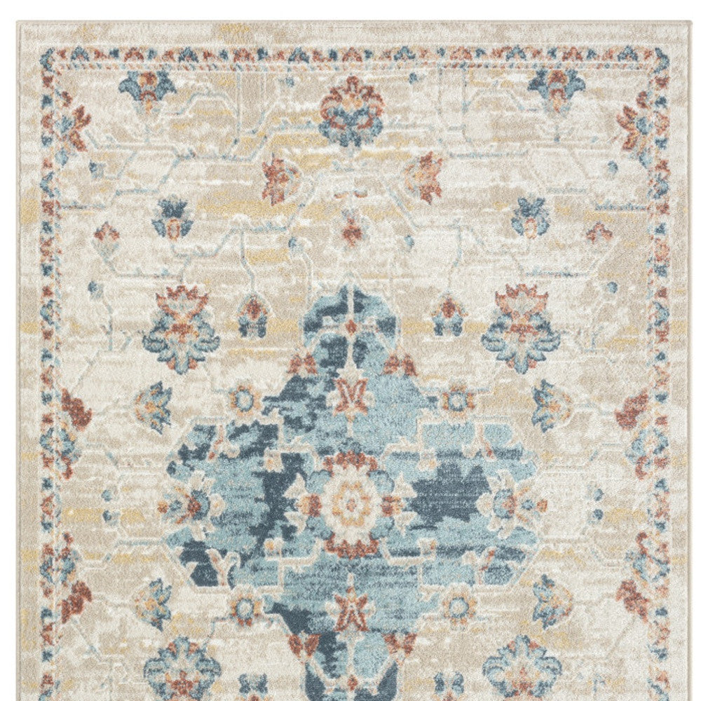 4' x 6' Ivory and Blue Medallion Power Loom Area Rug