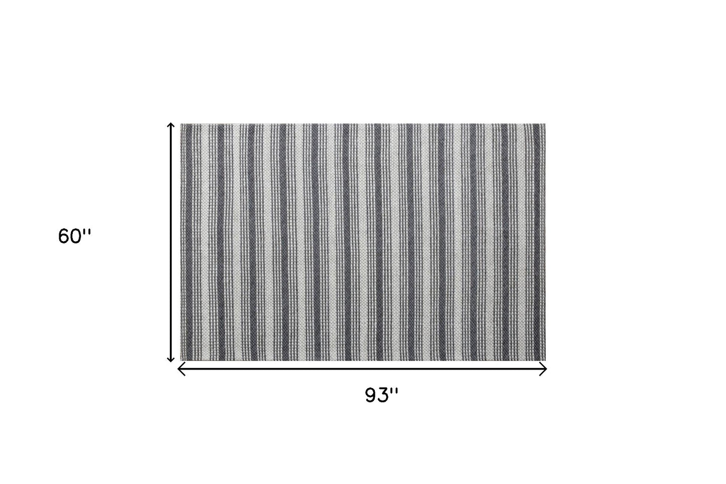 5' x 8' Gray and Ivory Striped Hand Woven Non Skid Area Rug