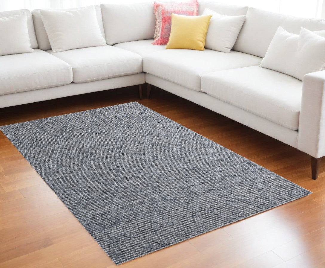 8' x 10' Blue and Ivory Geometric Hand Woven Non Skid Area Rug