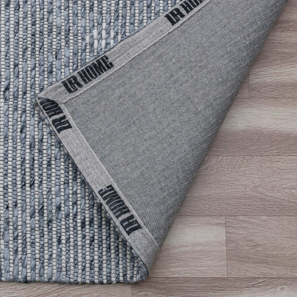 5' x 8' Blue and Ivory Geometric Hand Woven Non Skid Area Rug