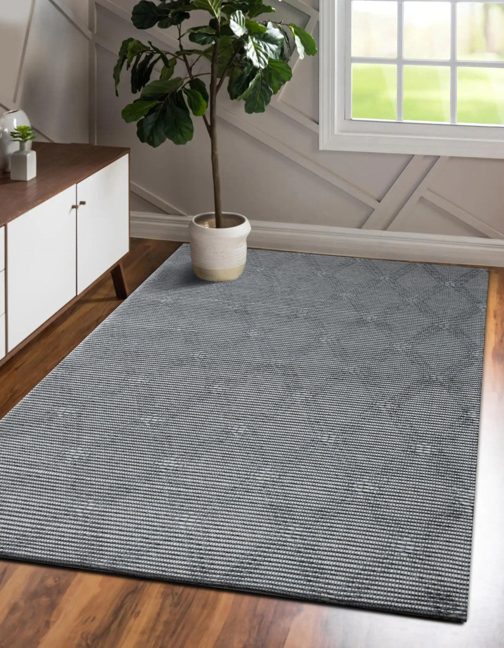 5' x 8' Gray and Ivory Geometric Hand Woven Non Skid Area Rug
