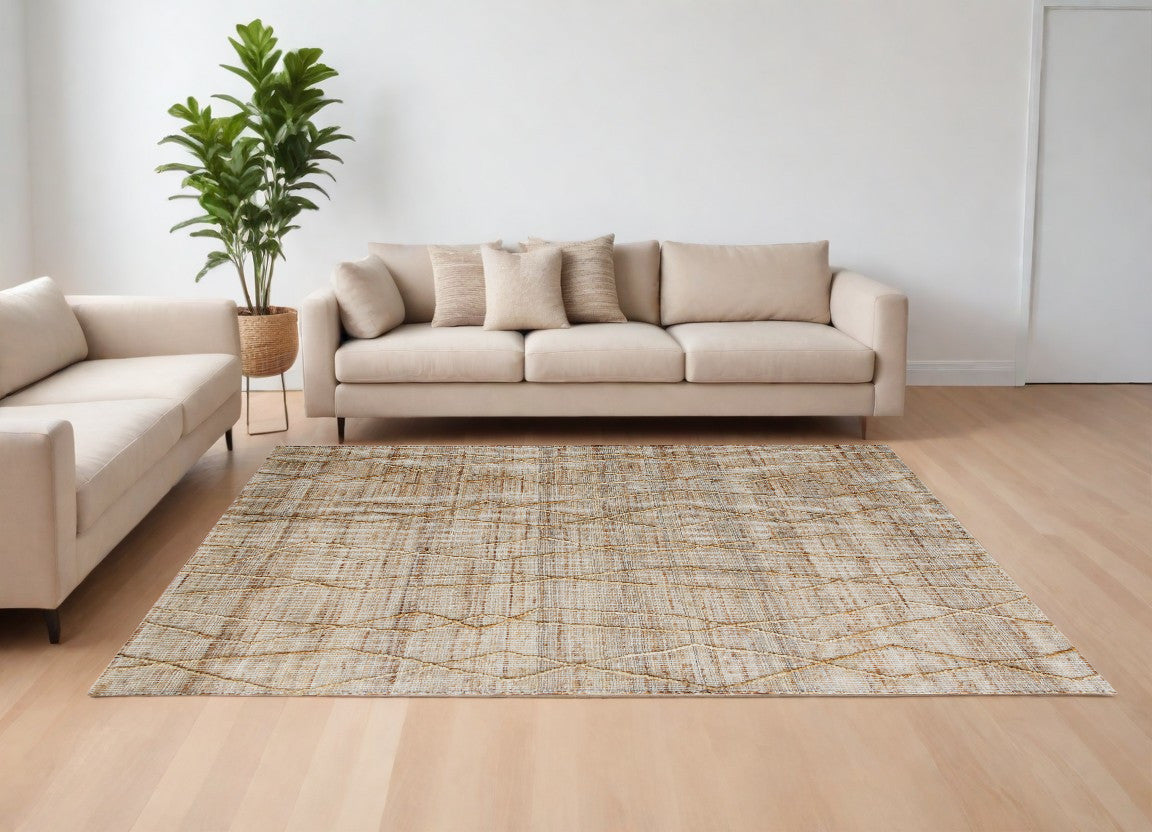 9' x 12' Brown and Ivory Abstract Hand Woven Non Skid Area Rug