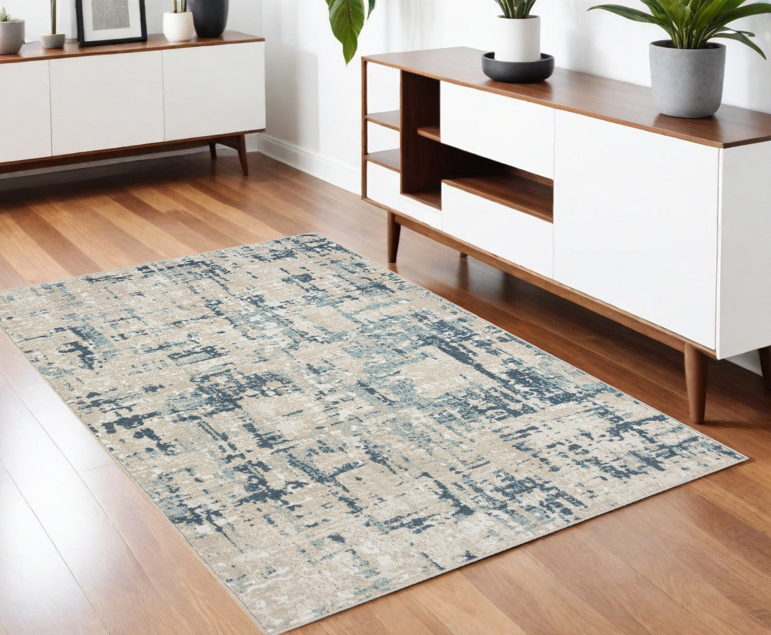 4' x 6' Blue and Gray Abstract Power Loom Area Rug