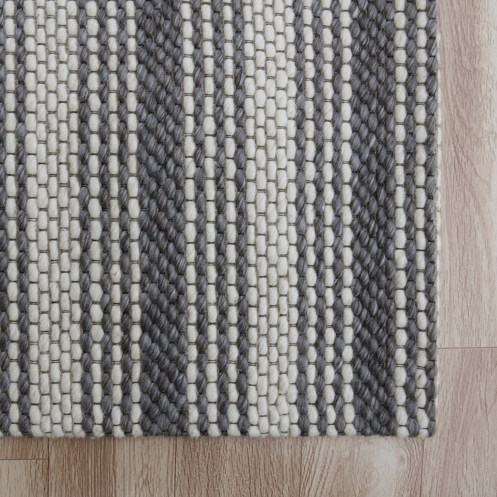 8' x 10' Gray and Ivory Striped Hand Woven Non Skid Area Rug