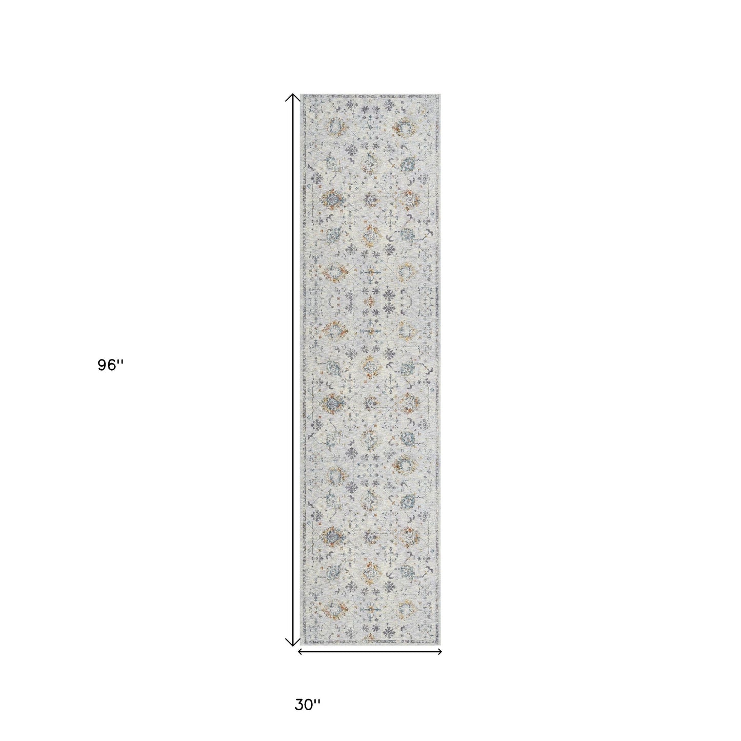 8' Runner Ivory and Blue Floral Runner Rug