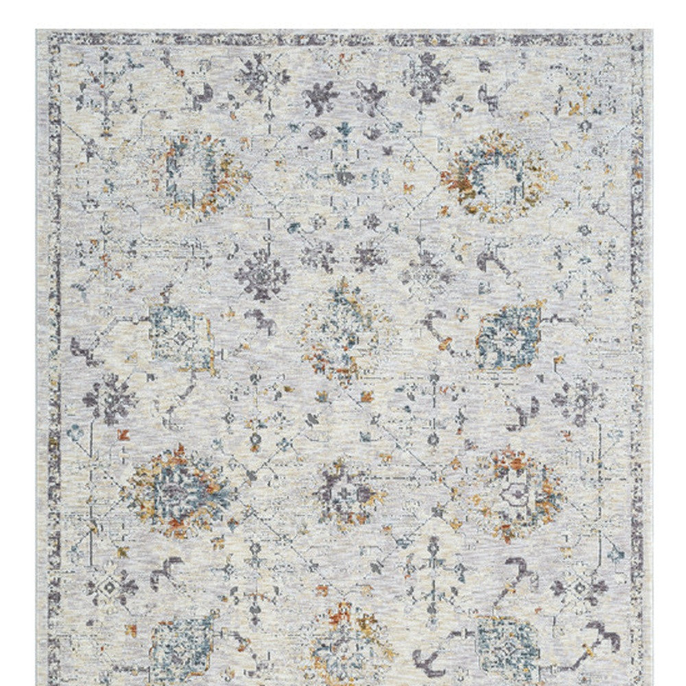 8' Runner Ivory and Blue Floral Runner Rug