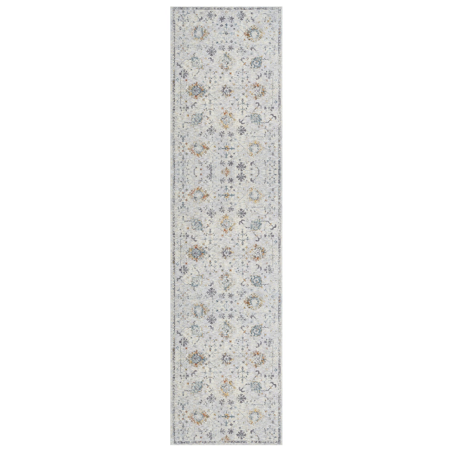 8' Runner Ivory and Blue Floral Runner Rug