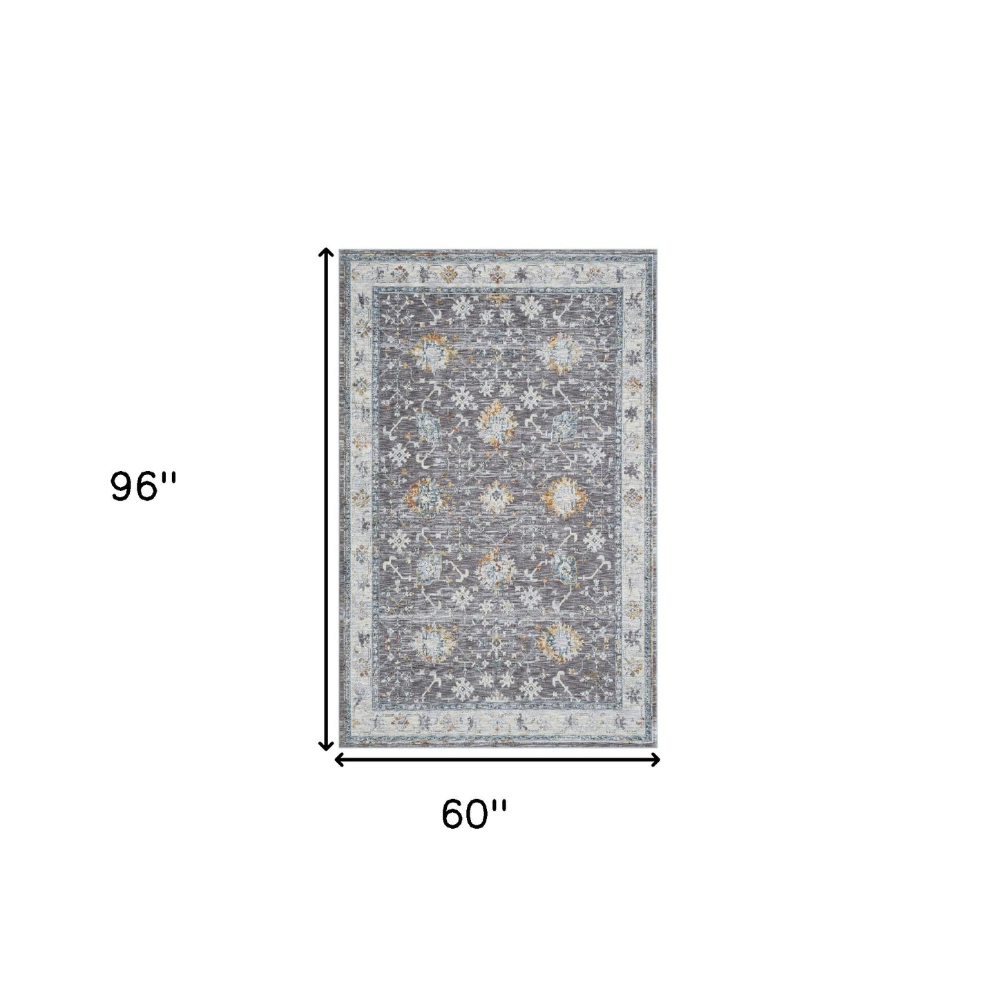 5' x 8' Gray and Ivory Floral Area Rug