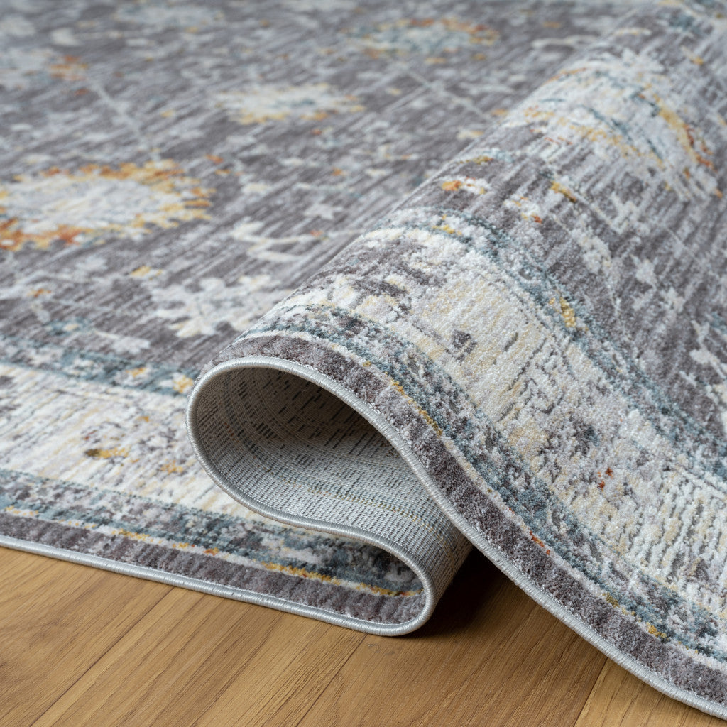 5' x 8' Gray and Ivory Floral Area Rug