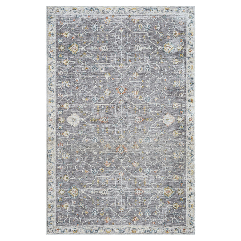 2' x 3' Gray and Ivory Floral Area Rug