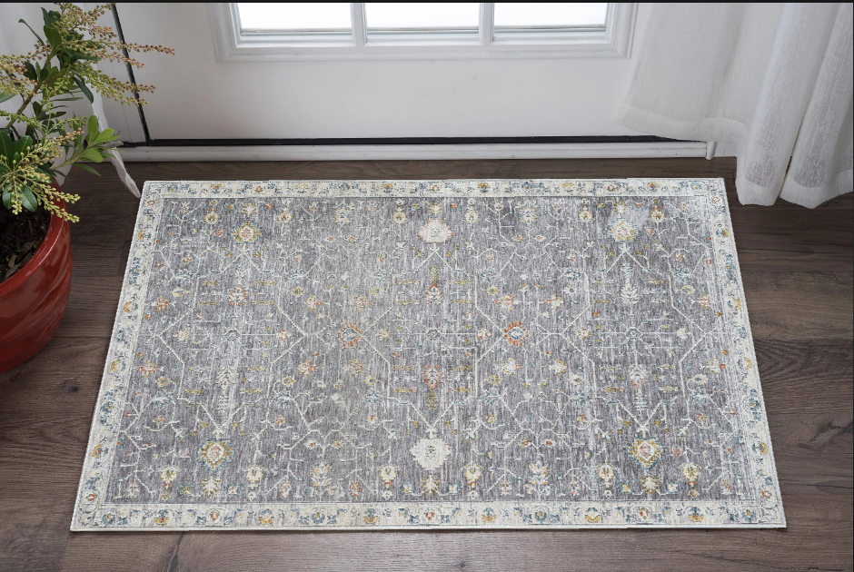 2' x 3' Gray and Ivory Floral Area Rug