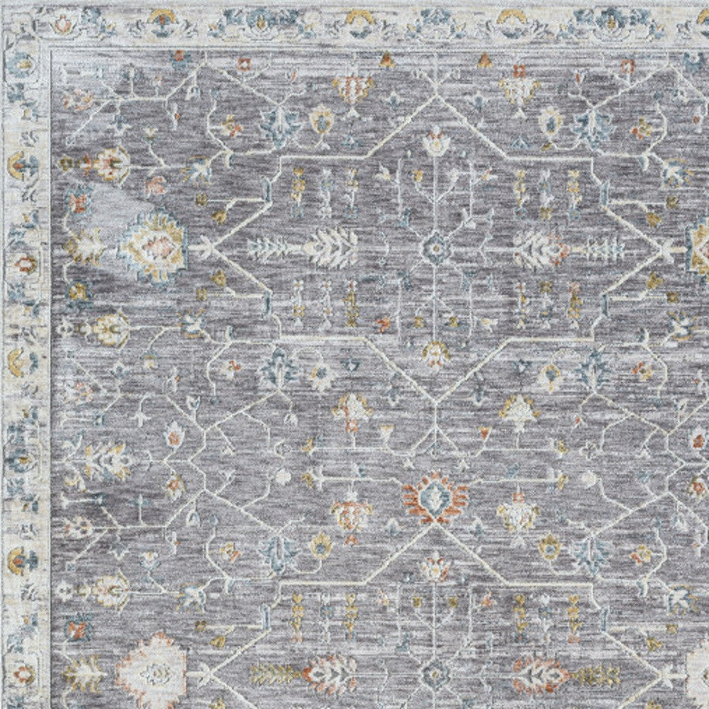 2' x 3' Gray and Ivory Floral Area Rug