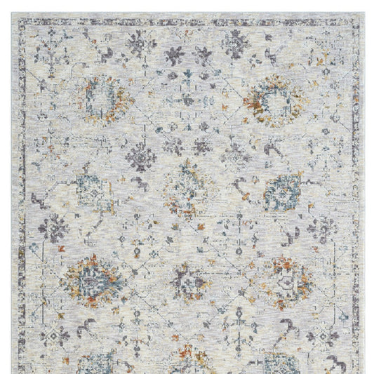 8' x 10' Ivory and Blue Floral Area Rug