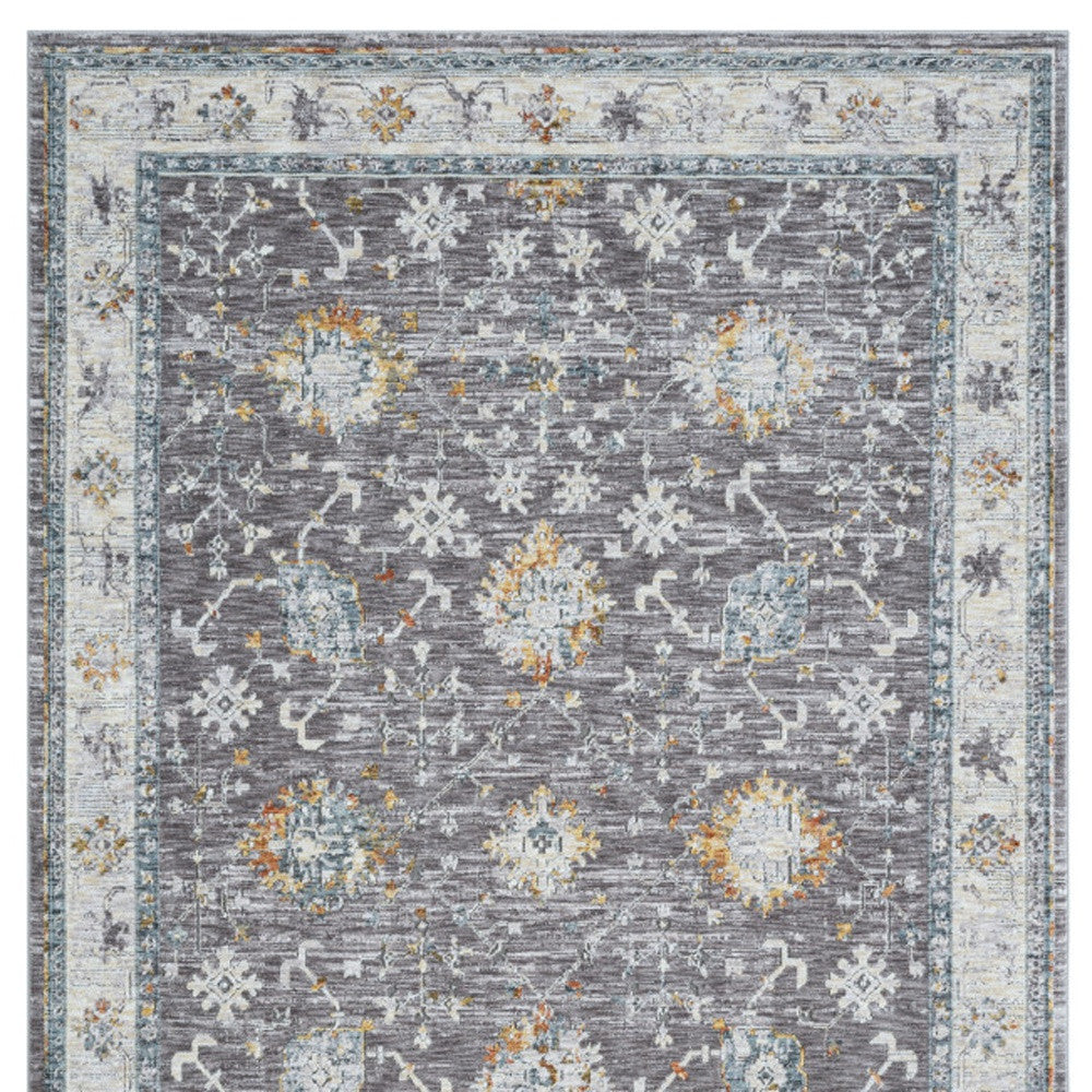 2' x 3' Gray and Ivory Floral Area Rug