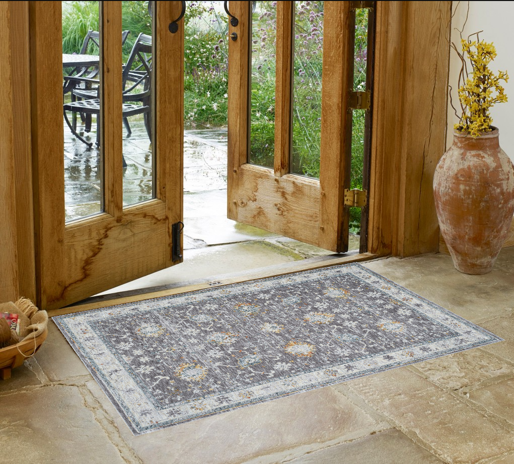 2' x 3' Gray and Ivory Floral Area Rug