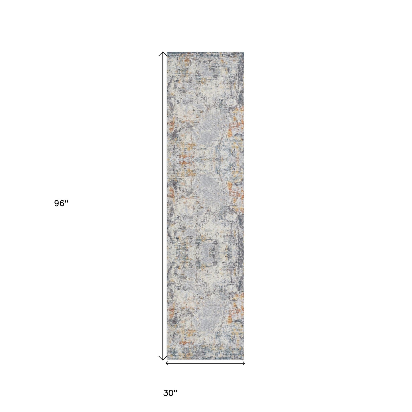 8' Runner Gray and Ivory Abstract Runner Rug