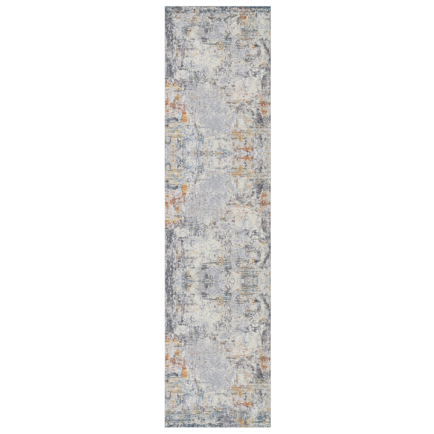 8' Runner Gray and Ivory Abstract Runner Rug