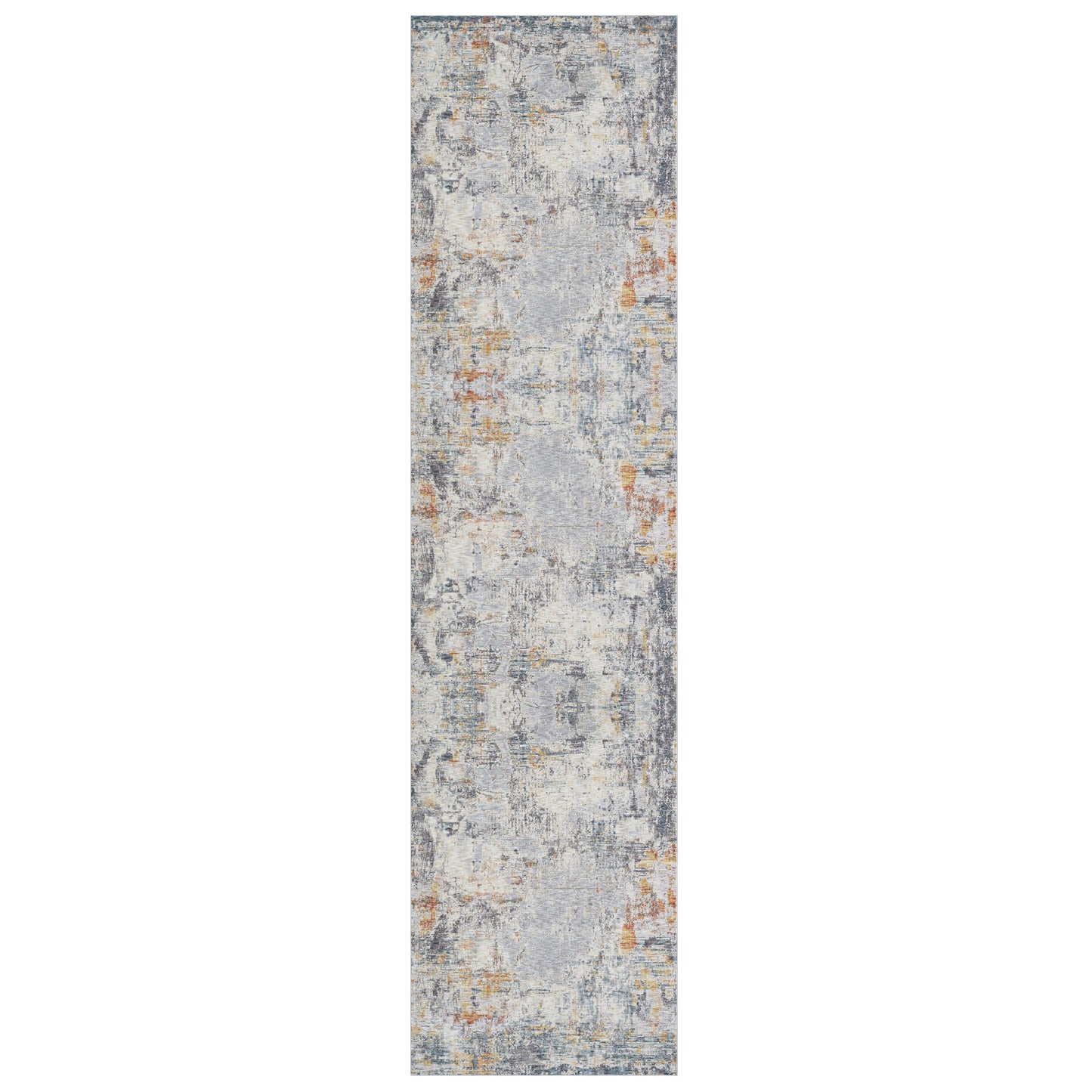 8' Runner Gray and Ivory Abstract Runner Rug
