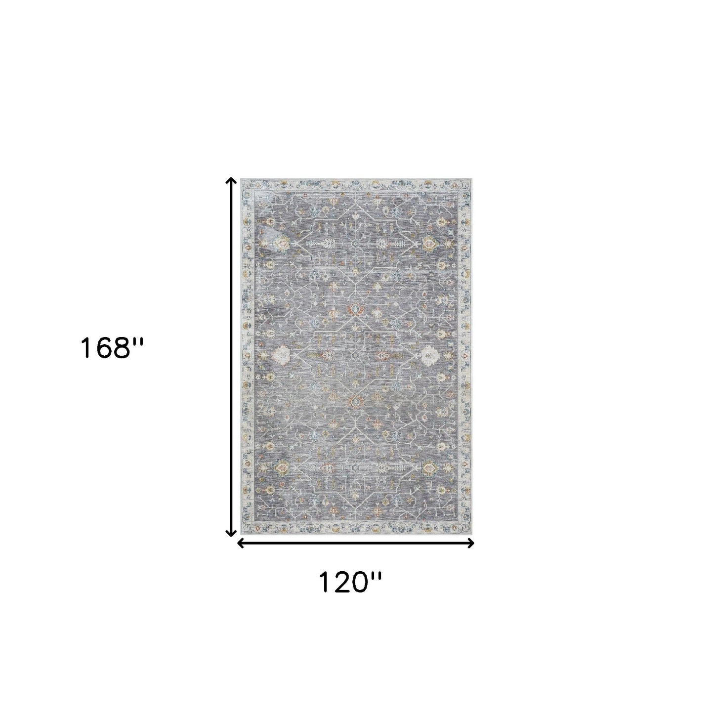 10' x 14' Gray and Ivory Floral Area Rug