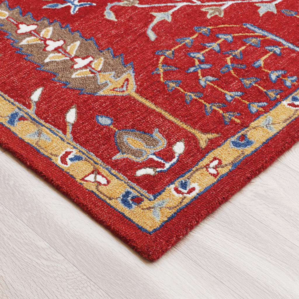 5' x 8' Red and Ivory Wool Floral Hand Tufted Area Rug