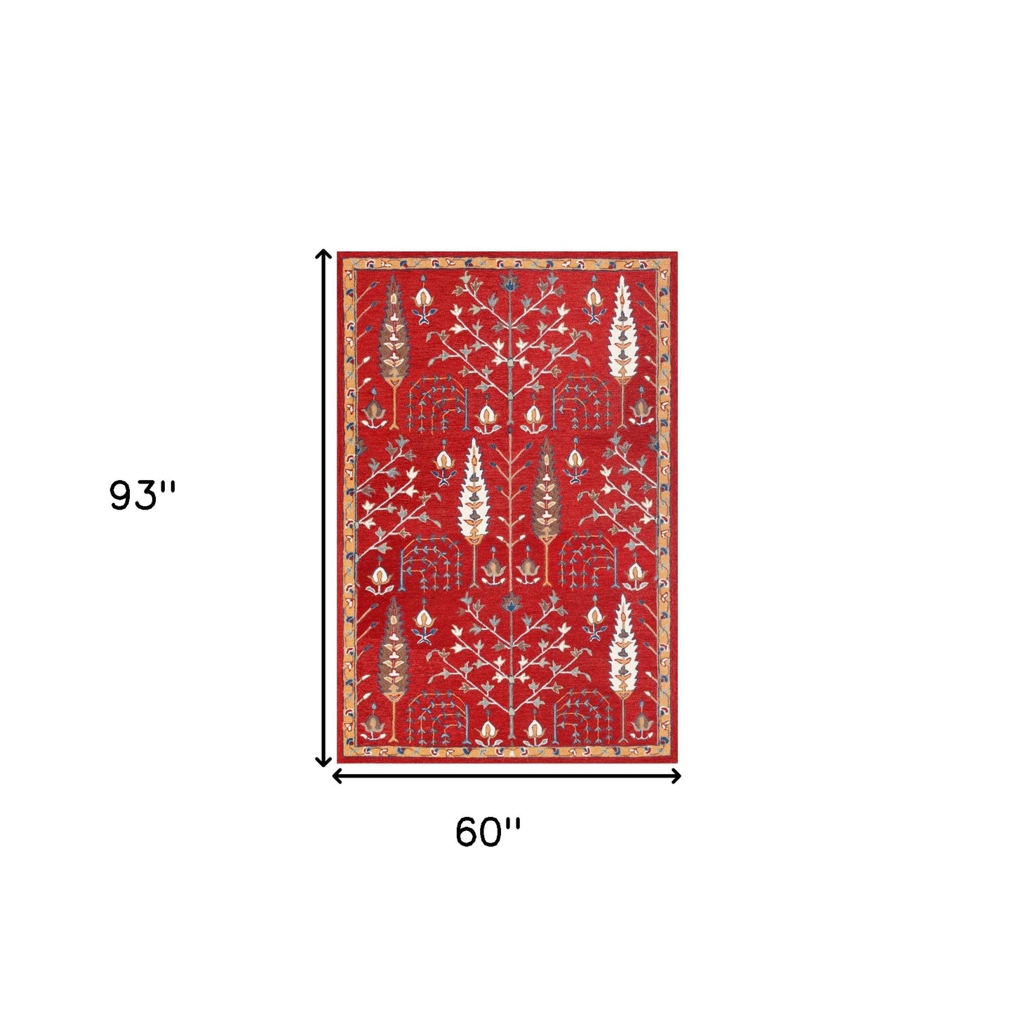 5' x 8' Red and Ivory Wool Floral Hand Tufted Area Rug