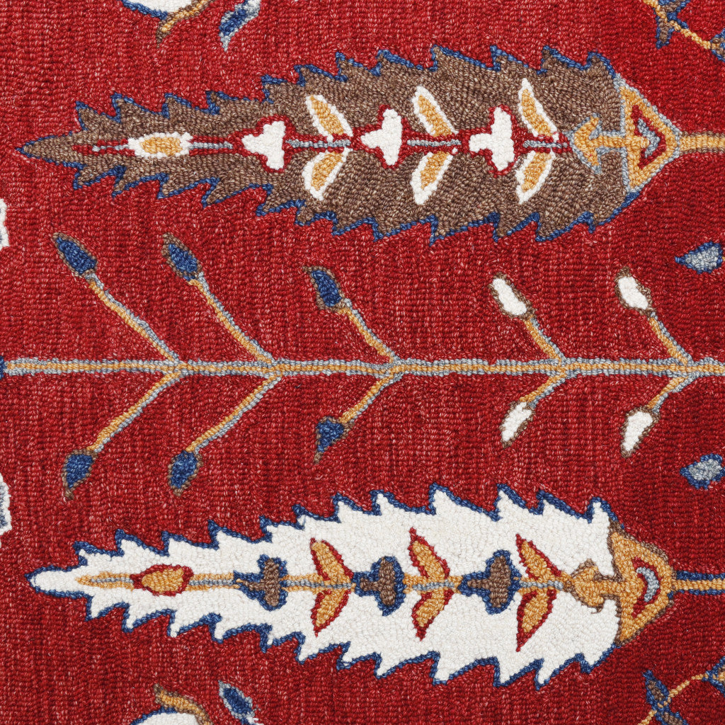 5' x 8' Red and Ivory Wool Floral Hand Tufted Area Rug