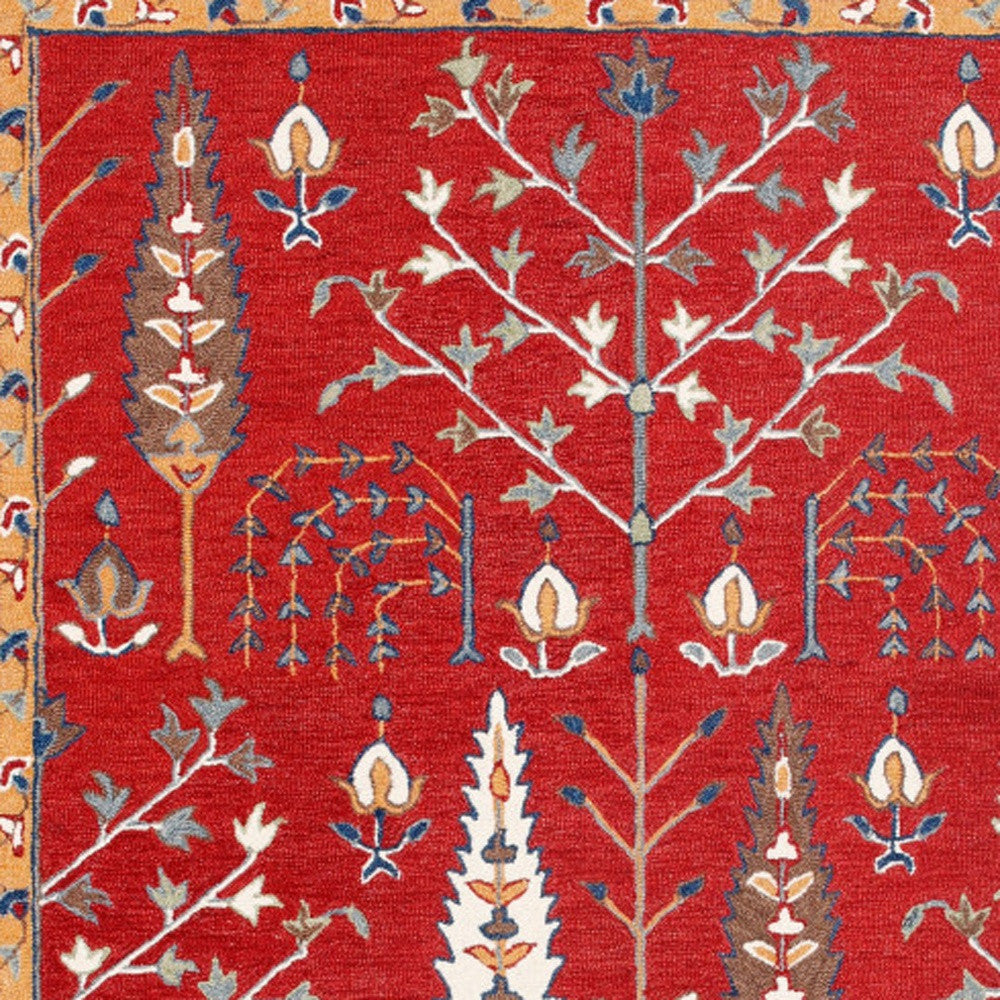 5' x 8' Red and Ivory Wool Floral Hand Tufted Area Rug