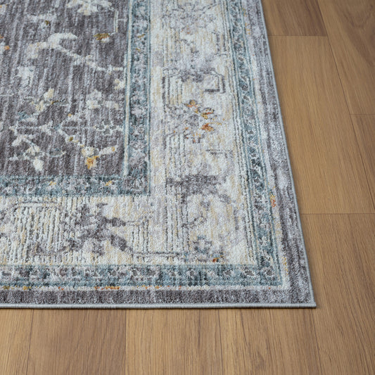 9' x 12' Gray and Ivory Floral Area Rug