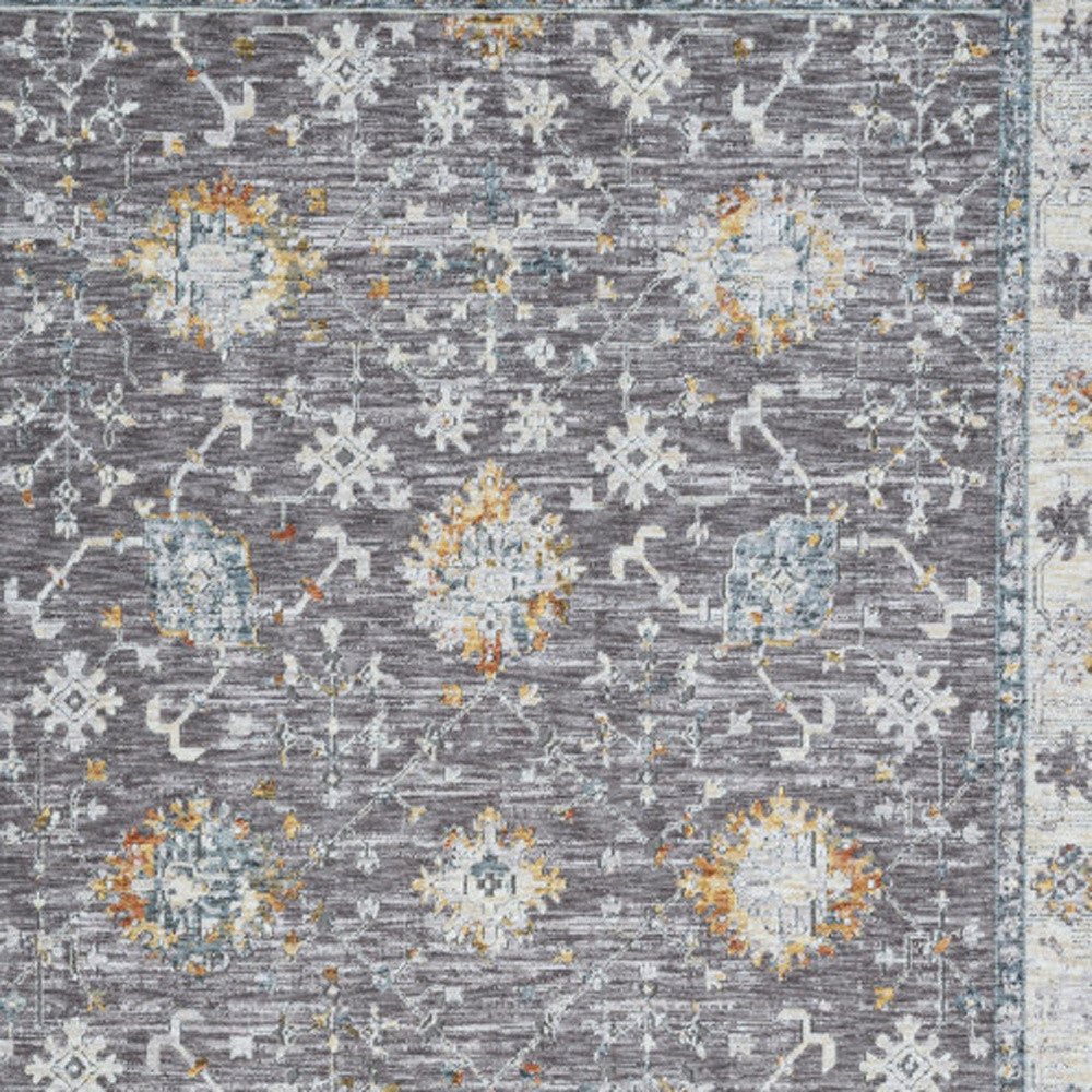9' x 12' Gray and Ivory Floral Area Rug
