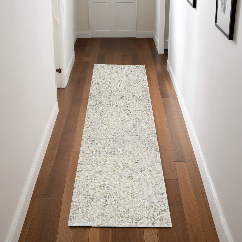 8' Runner Ivory and Gray Abstract Runner Rug