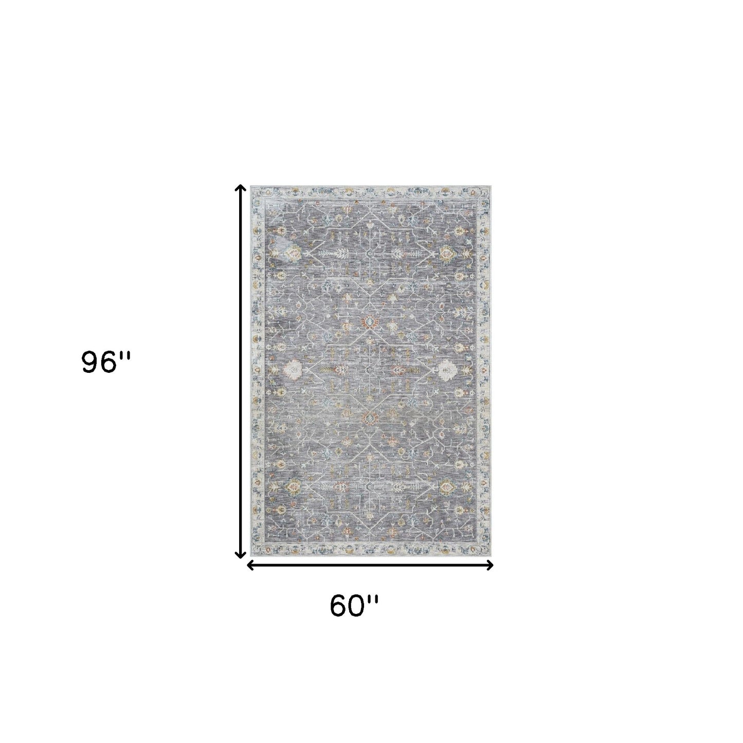 5' x 8' Gray and Ivory Floral Area Rug