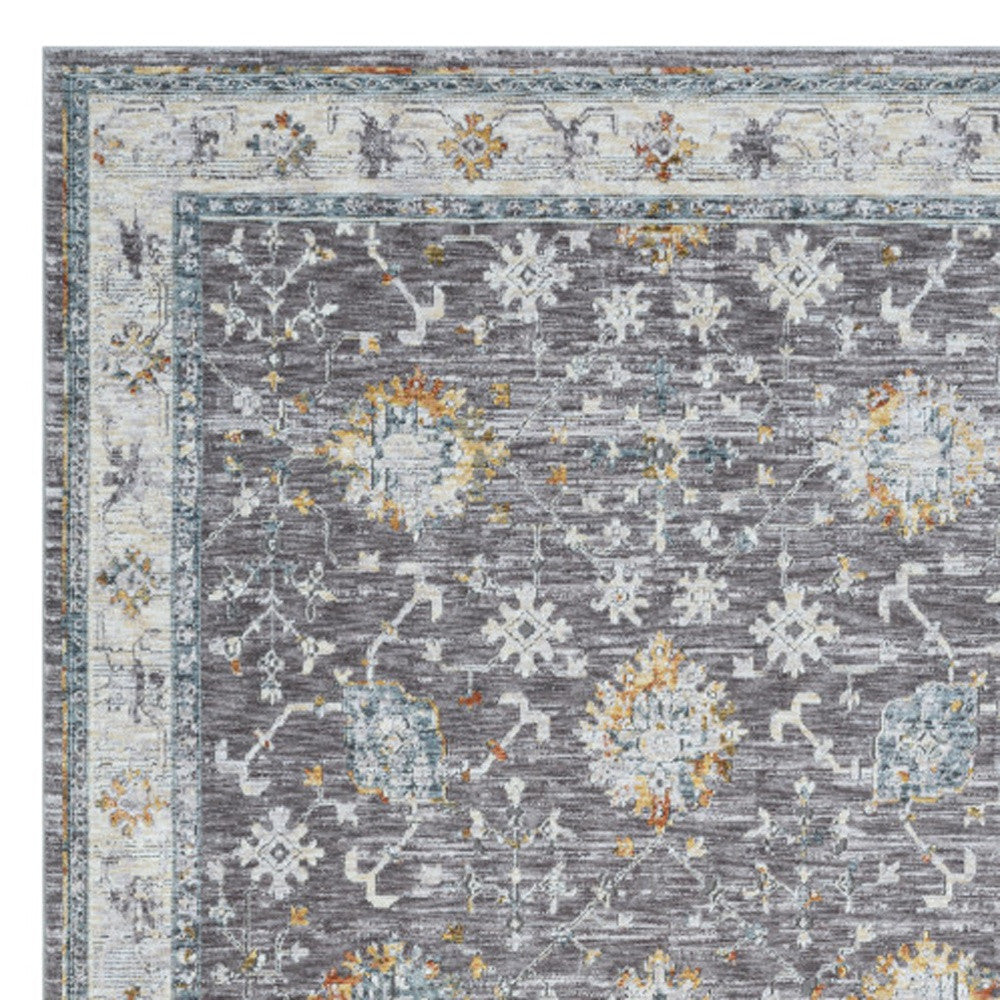 10' x 14' Gray and Ivory Floral Area Rug