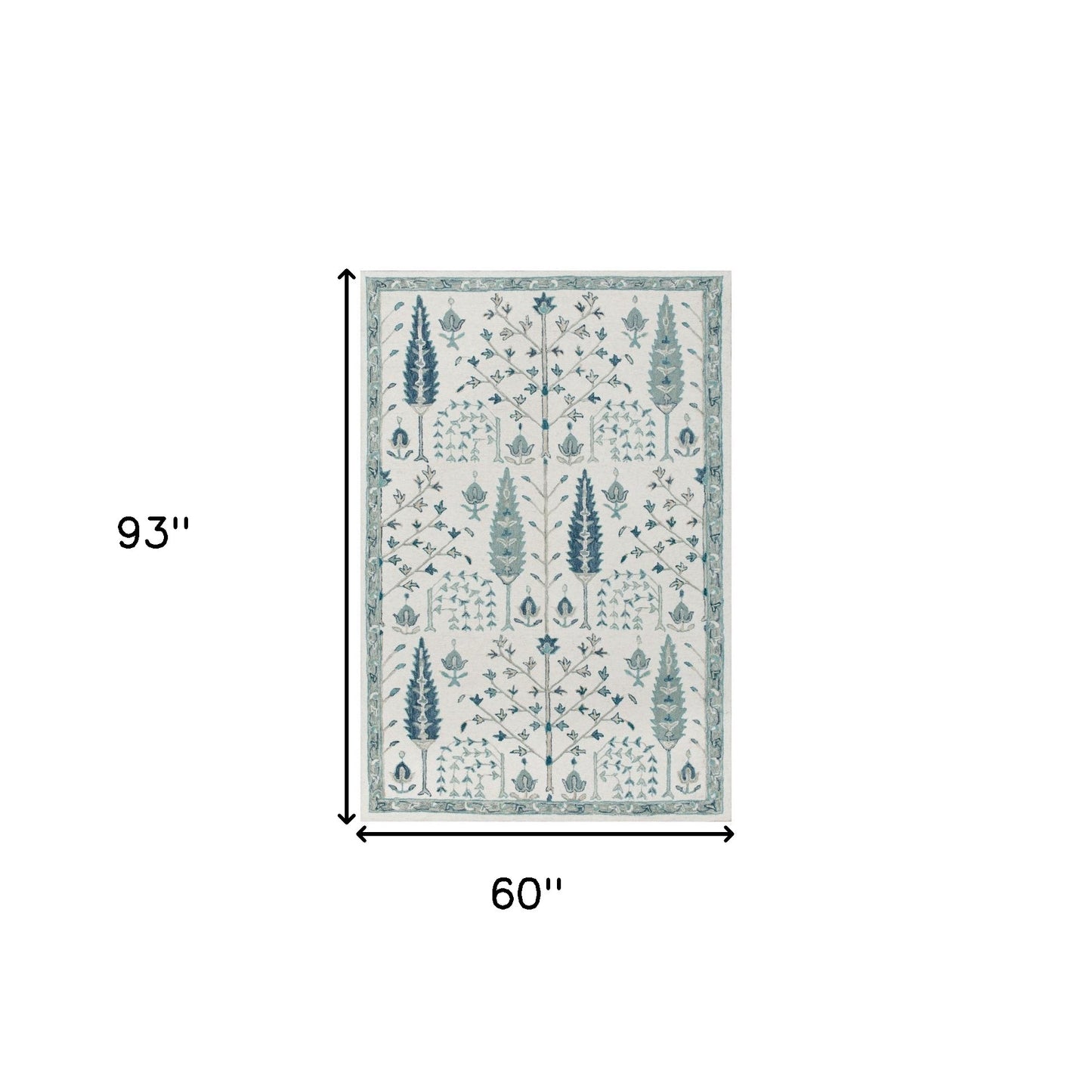 5' x 8' Ivory and Blue Wool Floral Hand Tufted Area Rug