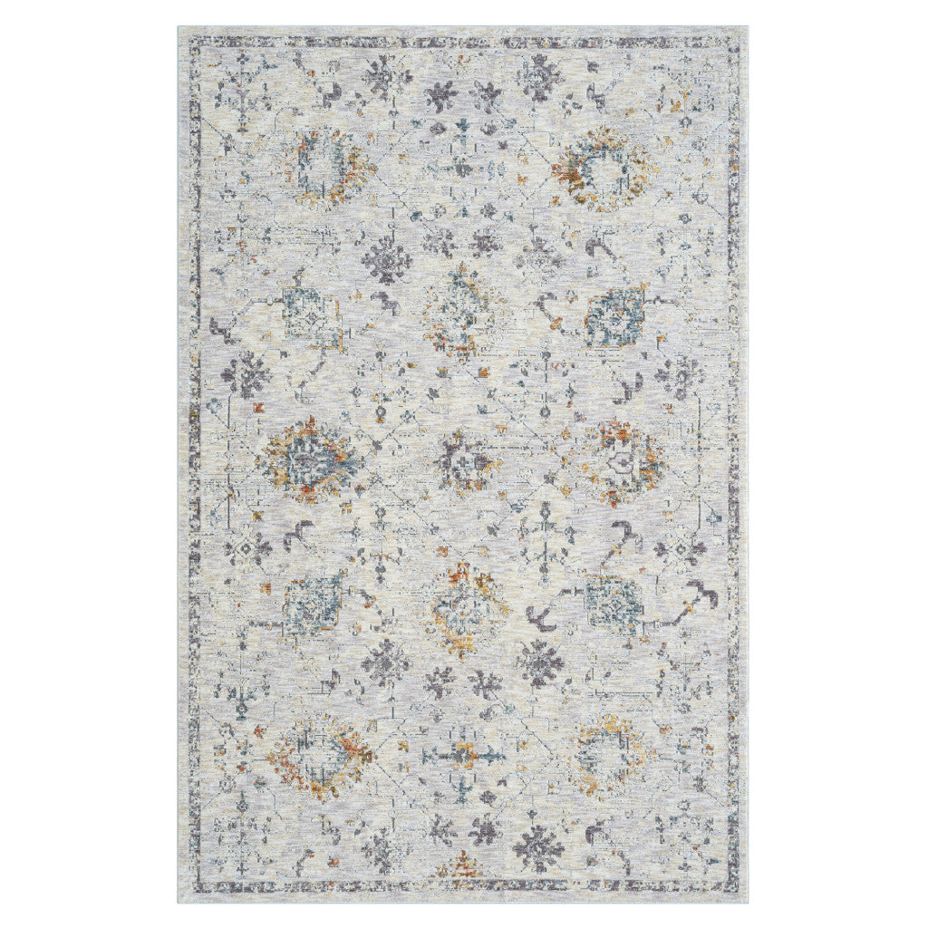 2' x 3' Ivory and Blue Floral Area Rug