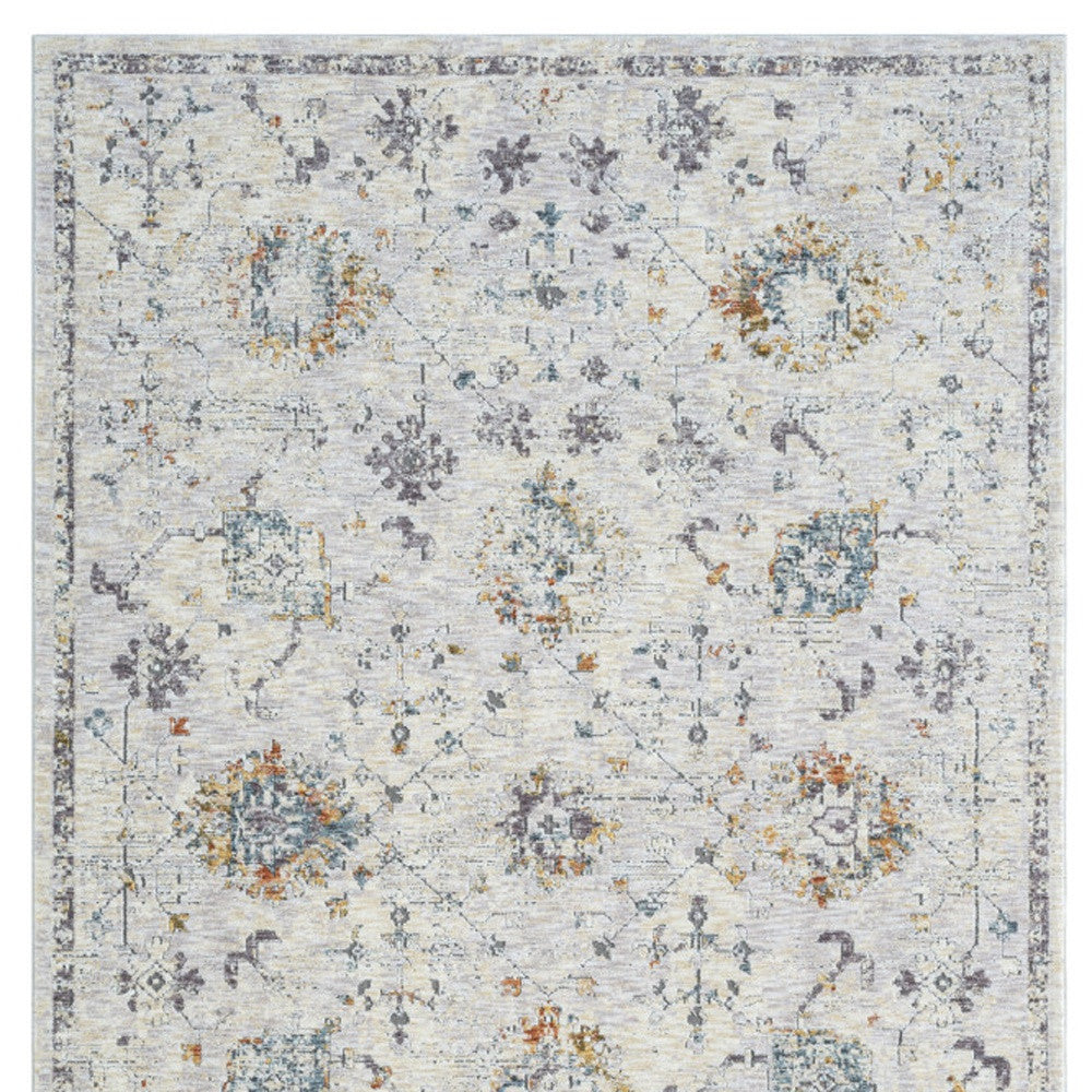 2' x 3' Ivory and Blue Floral Area Rug
