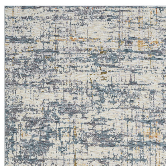 8' x 10' Blue and Ivory Abstract Area Rug