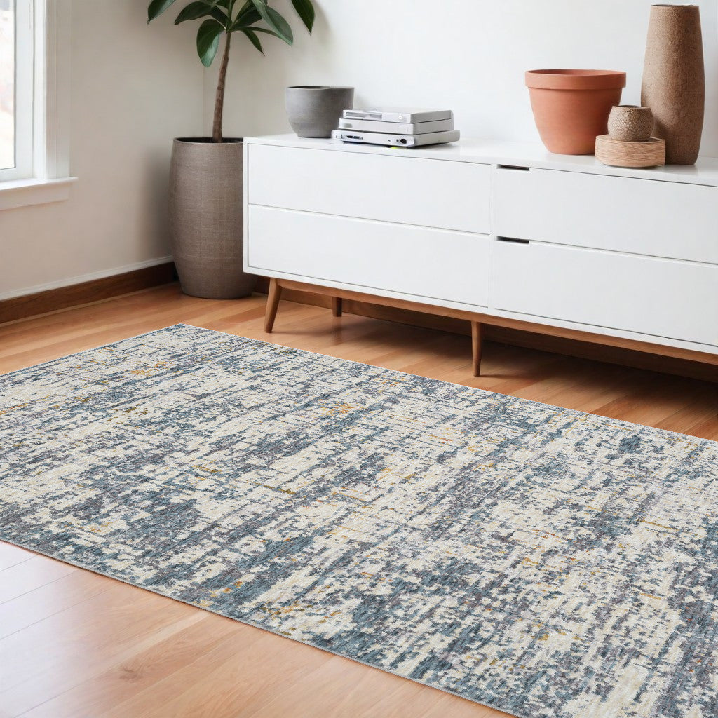 8' x 10' Blue and Ivory Abstract Area Rug
