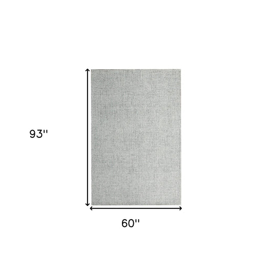 5' x 7' Green and Ivory Wool Checkered Hand Tufted Area Rug