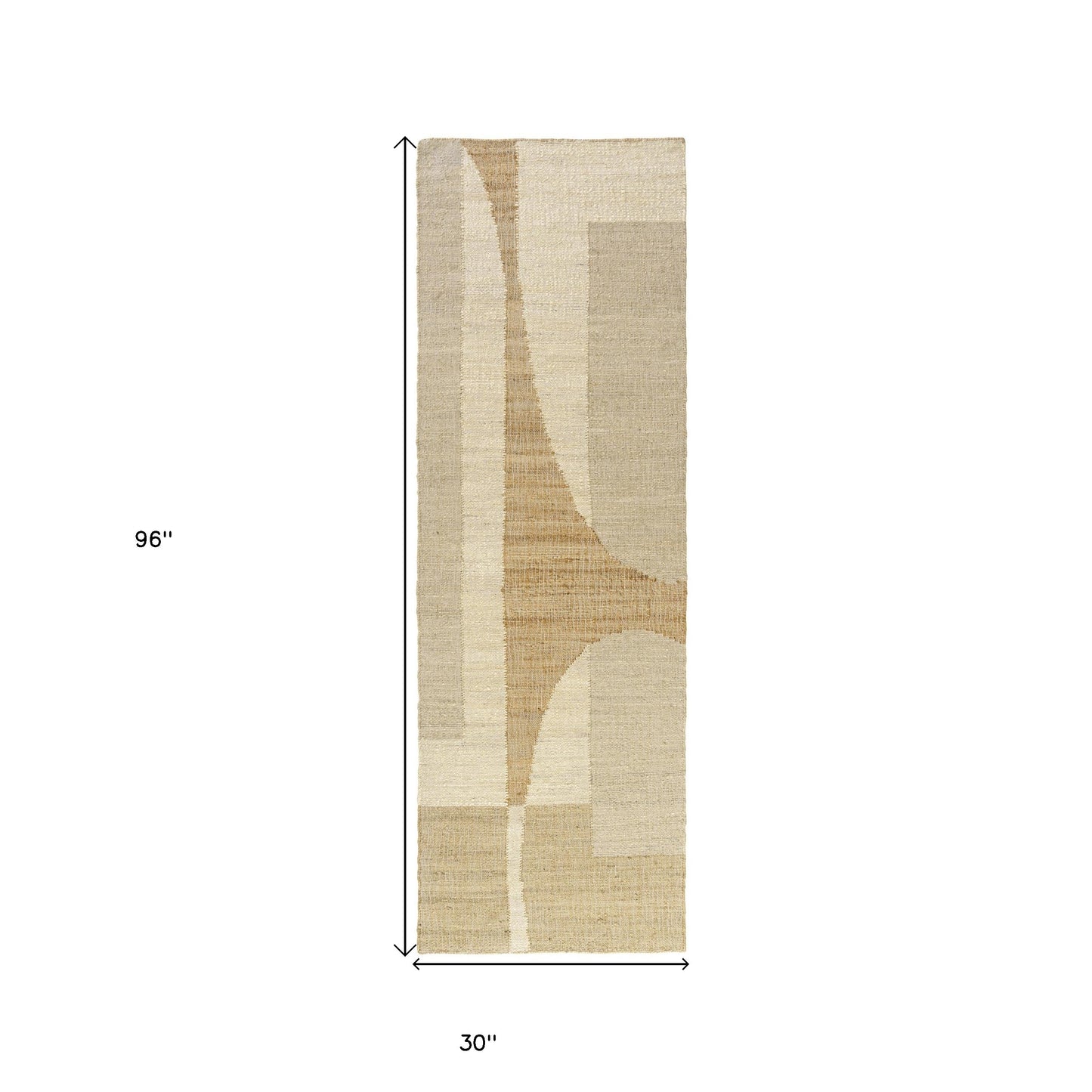 8' Runner Natural and Ivory Abstract Hand Woven Area Rug