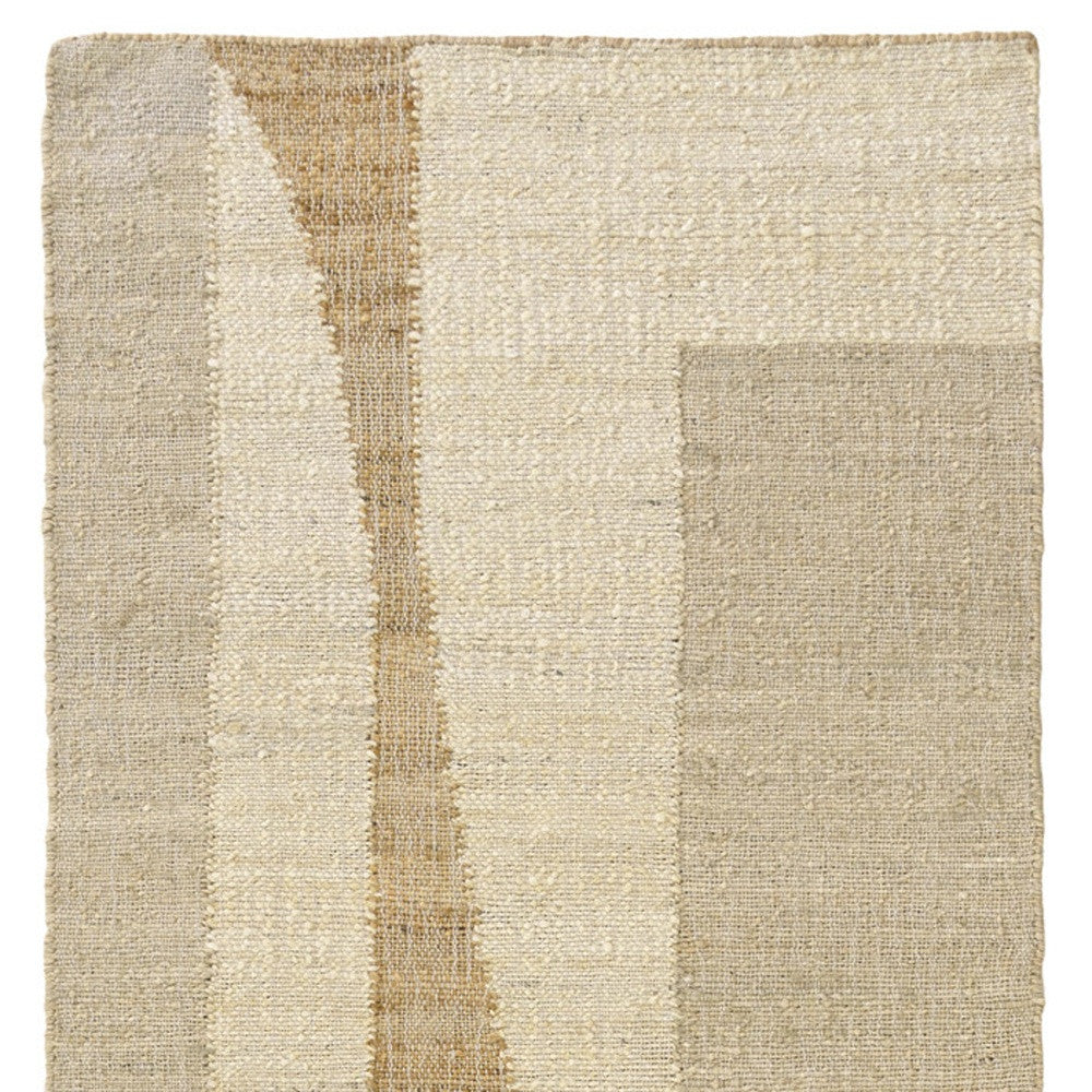 8' Runner Natural and Ivory Abstract Hand Woven Area Rug